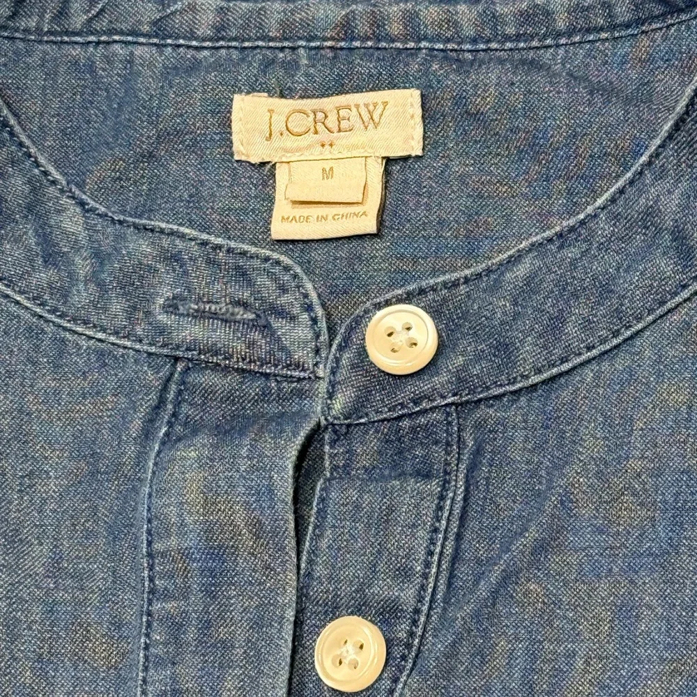 J. Crew Blue Chambray Shift Dress Button Short Sleeve Knee Length - Picture 3 of 6